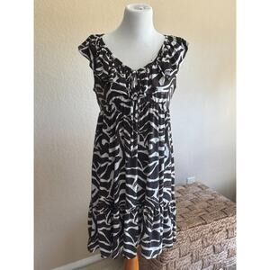 Donna Morgan Dress Womens Shift‎ Ruffle Cap Sleeve Brown White Size 10
